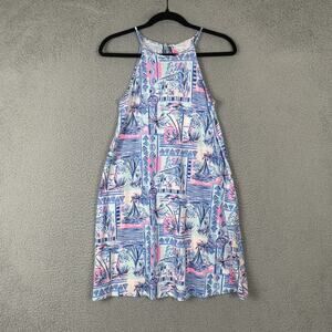 Lilly Pulitzer Dress Womens XXS Blue Pink Shell Print 100% Pima Cotton Sundress